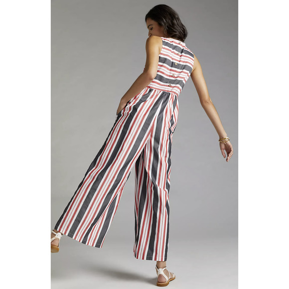 NEW Anthropologie Maeve Red Blue Striped Flare Jumpsuit - Various - Picture 4 of 13